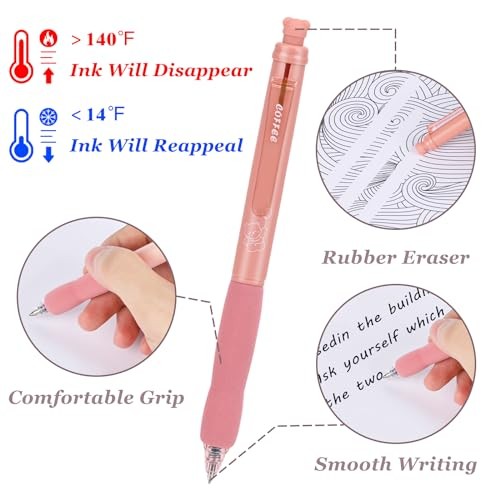 8Pcs Retractable Erasable Gel Pens, 4 Blue & 4 Black Ink 0.5 mm Fine Pink - Bild 3 von 7