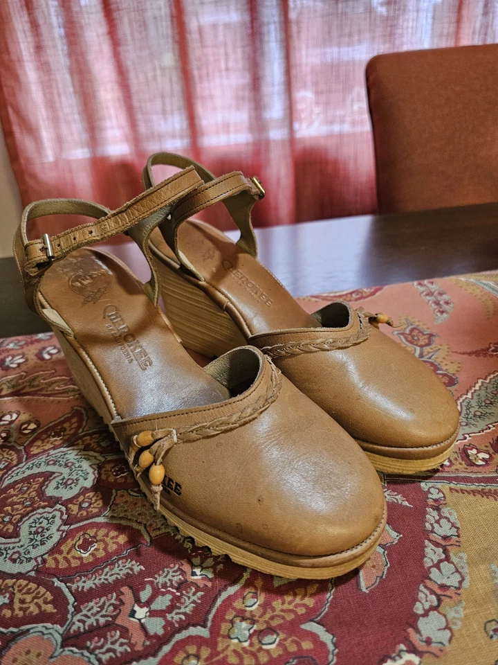 🎉 Sandalias de cuña de cuero Cherokee vintage zapatos 9 Foto 3 de 4