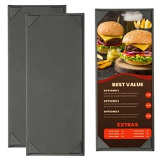 4.25x11 Inch Leather Menu Covers for Restaurant, 3Pcs Menu Holder, Black