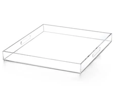21" x 21" Clear Modern Acrylic Ottoman Tray with Cutout Handles 21"x21"x2"