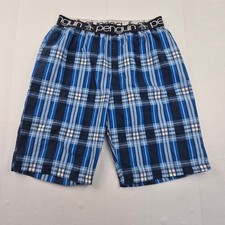 PENGUIN Lounge Shorts Medium Blue Men's Check Pattern 100 Polyester Comfy