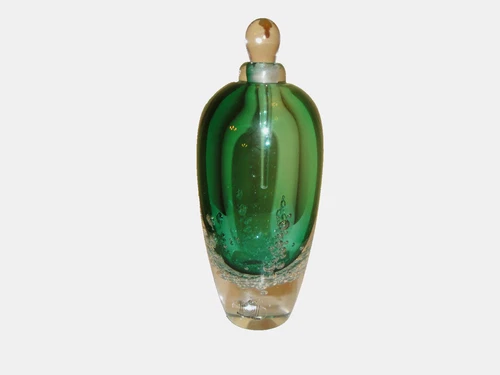 Vintage Buzz Blodgett Glass Green Perfume Bottle with Stopper