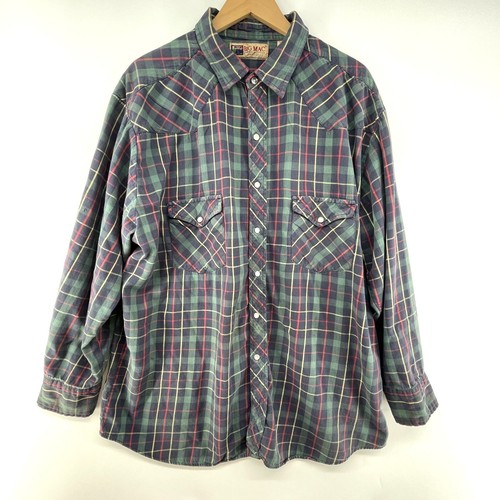 Big Mac, Vintage 90s Big Mac Shirt Mens 2XL Tall Plaid Flannel Snap USA Workwear 90s