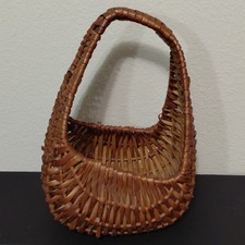 Vintage Purse Shaped Hand Woven Wood Wicker Basket