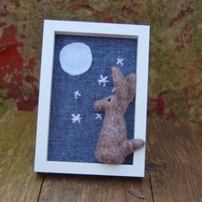 Nursery art  - Needle Felted Wool  moon gazing hare picture