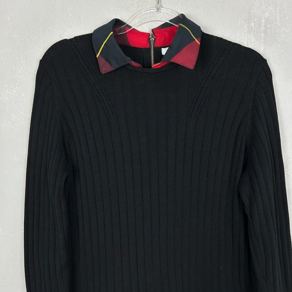 Foxcroft plus size 1X twofer layered sweater black red plaid cotton stretch - Image 2 of 4