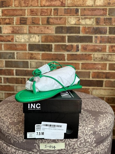 INC Women's Amille Faux Leather Ankle Tie Strappy Sandals Green Smooth Size 7.5M - Picture 5 of 5