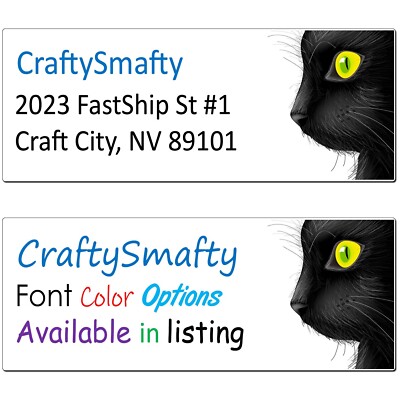 30 Black Cat Face Custom Personalized Return Address Labels 1 x 2 5/8 Inch