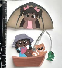 Lot of 2 African American Girls Camping Fishing SINGLE LAYER Embellishments 330