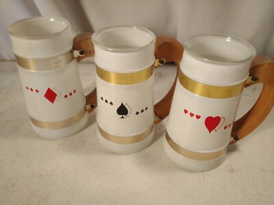 Siesta Ware Playing Card Clubs Coffee Beer Cups Mugs with Wooden Handle Set