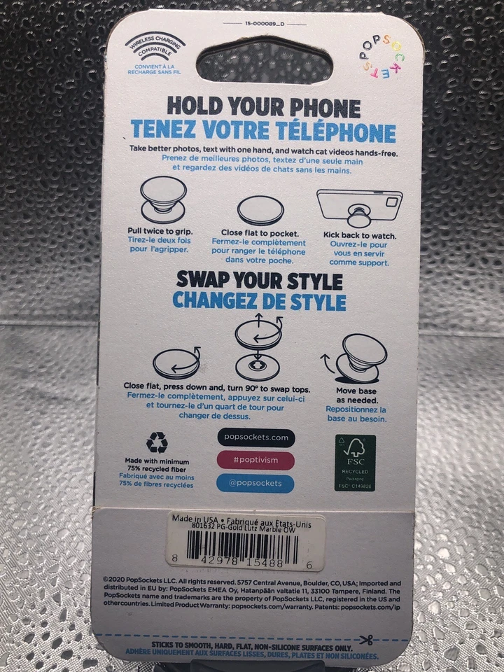 Empuñadura para teléfono celular PopSocket dorada Lutz mármol POPGRIP PopSockets tapa intercambiable - nueva Foto 3 de 3