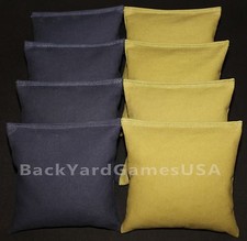 Set of 8 CORNHOLE BEAN BAGS Navy  Gold All Weather Bags