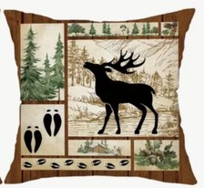 Deer Stag Moose Rustic Lodge Lake Cabin Hunting Throw Pillow Cover Man Cave