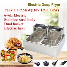 Electric Deep Fryer Temperature Range 50-200℃ 6+6L Stainless Steel 110V/220V