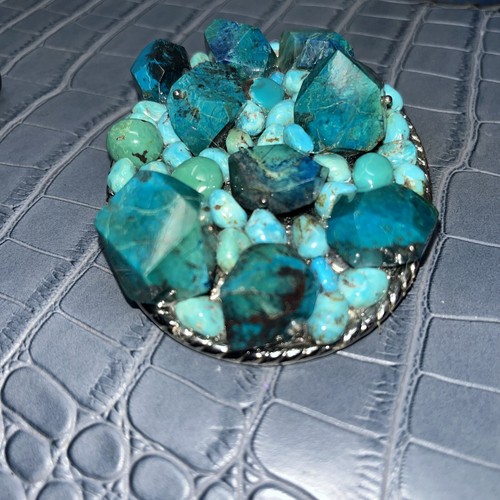 Unique Chunky Oval Turquoise Belt Buckle Back Says Karel - Foto 3 di 9