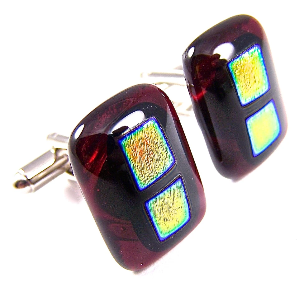 VIDRIO DICROICO Gemelos Esmoquin Tachuelas Rojo Dorado Rosa Para Hombres Uso Formal Conjunto de Esmoquin Foto 4 de 4