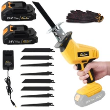 24V Cordless Reciprocating Saw + 2 Battery & Charger Recip Sabre Saw + 8 Blades