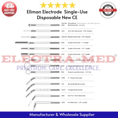 Ellman Electrodes - 14 Types: Ball, Needle, Scalpel, Diamond, Round, U - 25 Each