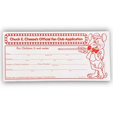 1983 CHUCK E. CHEESE PIZZA TIME THEATRE ORIGINAL OFFICIAL FAN CLUB APPLICATION