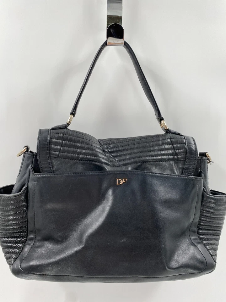Bolso de Mano Grande DIANE VON FURSTENBERG Courier Rail Cuero Acolchado Negro Foto 3 de 4