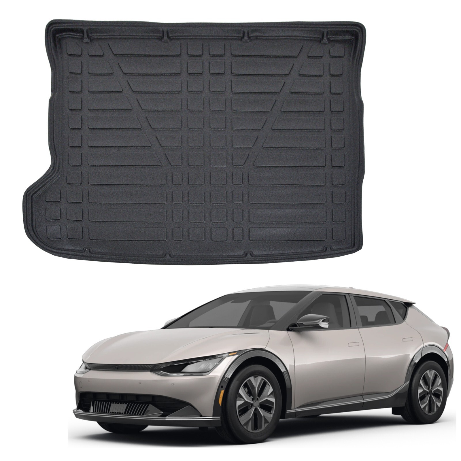 Tapis de coffre sur mesure Kia EV6 depuis 2022 en caoutchouc noir