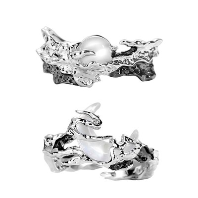 Alloy Crafted Couples Rings with Sun and Moon Engravings for Special Occasion