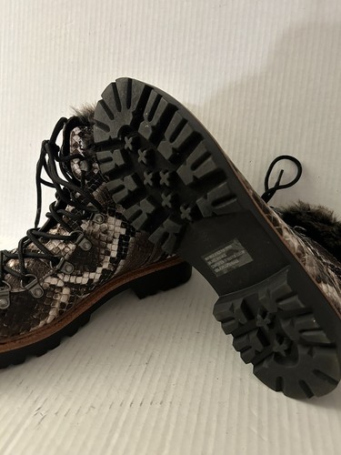 Ankle Boots Everest Rock Snakeskin Brown Faux Fur Trim Boots 7.5 Mint New - Picture 5 of 5
