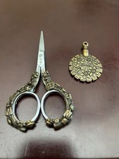 Ornate Japanese Scissors  Brass Pendant Set Cross Stich Accessories Collectible
