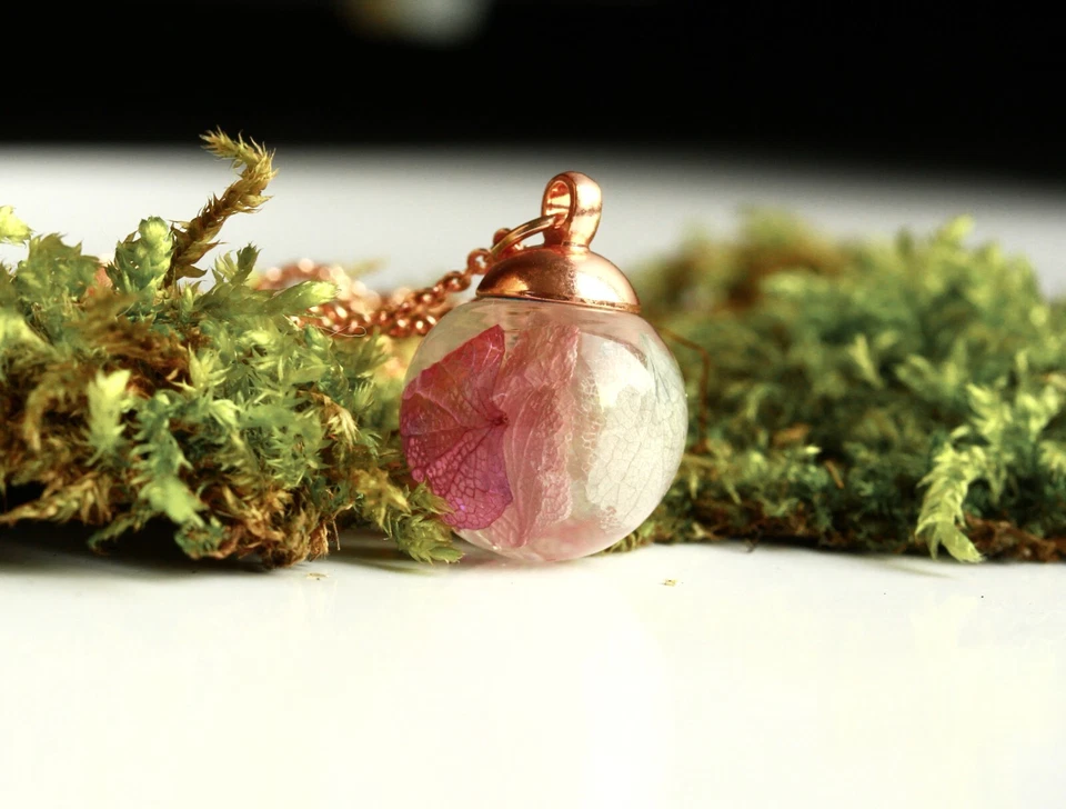 Kette Hortensie Blüten rosa Seifenblasen Geschenkidee Frau Freundin Mutter - Bild 3 von 4