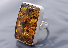 Vintage Baltic Amber 925 Sterling Silver Rectangular Wide band Ring size 7