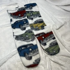 Vintage Cars  FLEECE SOCKS sole 8.25”, Wns./child Size 4.5