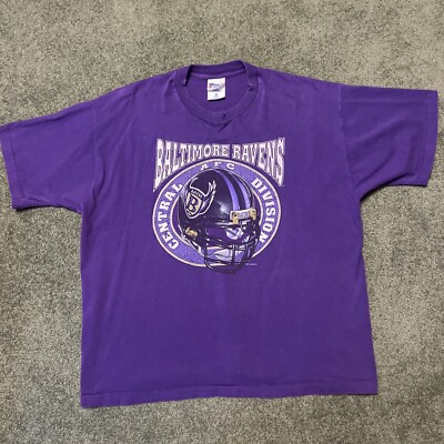 Men's XL Baltimore Ravens Vintage 1995 NFL Purple Retro T Shirt 90s Pro Layer