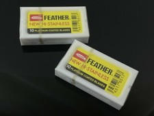 20X FEATHER Hi-Stainless Platinum Coated Double Edge Razor Blades Japan Made