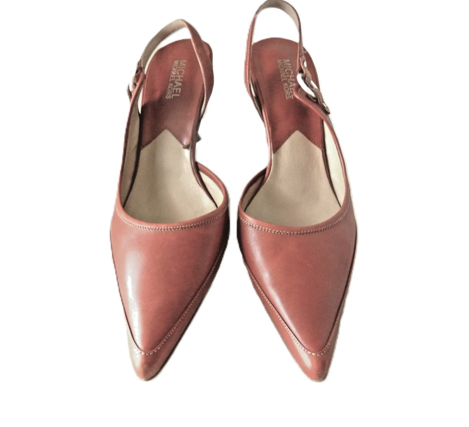 Michael Kors MICHAEL Slingback Pointed Toe Shoe 10M 2.5"Heel Saddle Brown - Image 3 of 4