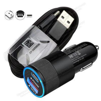 For Samsung Galaxy S10 Note10 S8 S9 Plus S22 38W Fast Car Charger Type-C Cable
