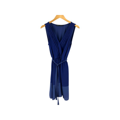 Zara Basic Size Medium Dress Sleeveless Blue Colorblock Faux Wrap Knee Length