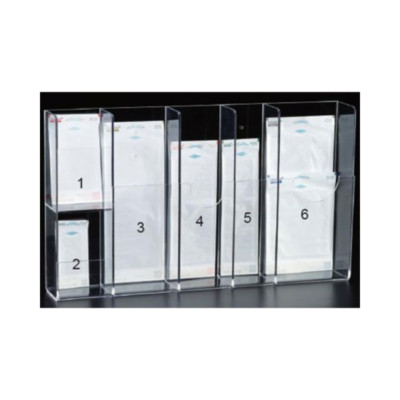 ACRYLIC POUCHES DISPENSER MULTI-SIZED 6 STATIONS FITS 200 POUCHES EACH PLASDENT