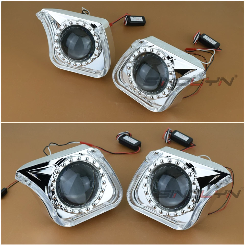 3.0'' HID Bixenon Headlight Car Projector Lens Square U LED Angel Eyes Halo DRL - Image 2 of 4