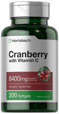 Cranberry Pills with Vitamin C  8400mg  200 Softgels  Non-GMO  by Horbaach