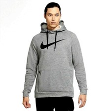 NEW MEN  S NIKE THERMA DRI-FIT PULLOVER HOODIE SWEATSHIRT IN GRAY HEATHER BLACK 