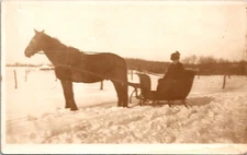 Vintage RPPC Postcard Woman Riding in Single Horse Drawn Sled c.1904-1918  23209