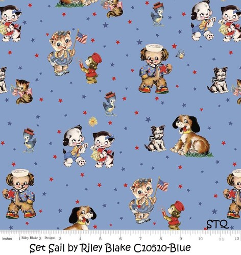 Set Sail American Patriotic cotton Quilt fabric Riley Blake BTY C10510 Cat Dog - 第 5/5 張圖片