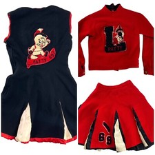 Lot Of 3 Psc 1969 Vtg Cheerleader Handmade Set Top With Skirt  Dress Red Black