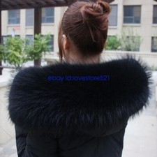 Schwarz groß Echt Pelzkragen Schal Echtpelz Fell Für Kapuze Winter Mantel Parka