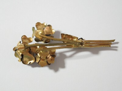 Broche Fleurs Avec Strass Noir Sur Métal Doré — Très Résistante, Neuve Avec étiquettes
