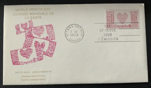 1972 Canada #560 FDC Cachet ~ World Health Day (April 7th) ~ Canadian Heart Flag - Picture 1 of 2
