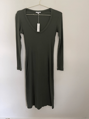STANDARD JAMES PERSE Olive Green Ribbed Midi Bodycon Dress Size 2 NWT