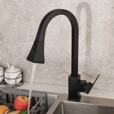 16.4" Arc Black 2-Way Pull Out Swivel Kitchen Sink Mixer Faucet Deck Mount Tap