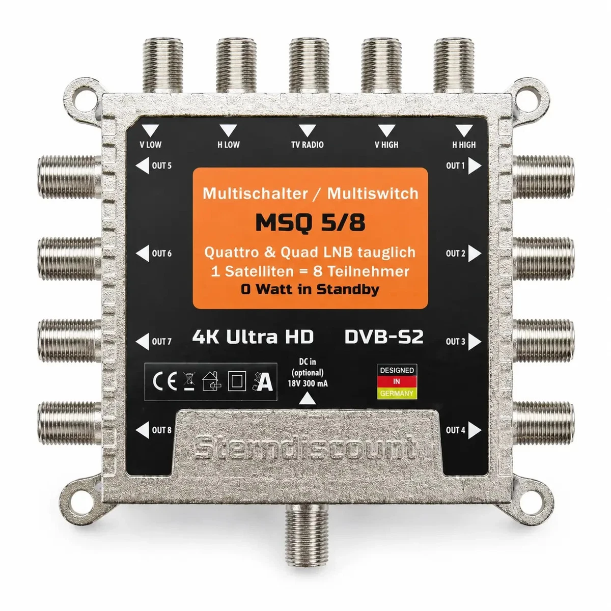 Interruptor múltiple satélite 5/8 para 8 participantes Quattro & Quad LNB adecuado HDTV 4K MSQ