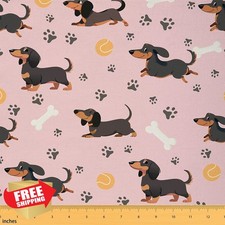 Dachshund Fabric by The Yard Cute Cartoon Puppy Paw Print 36"x59"